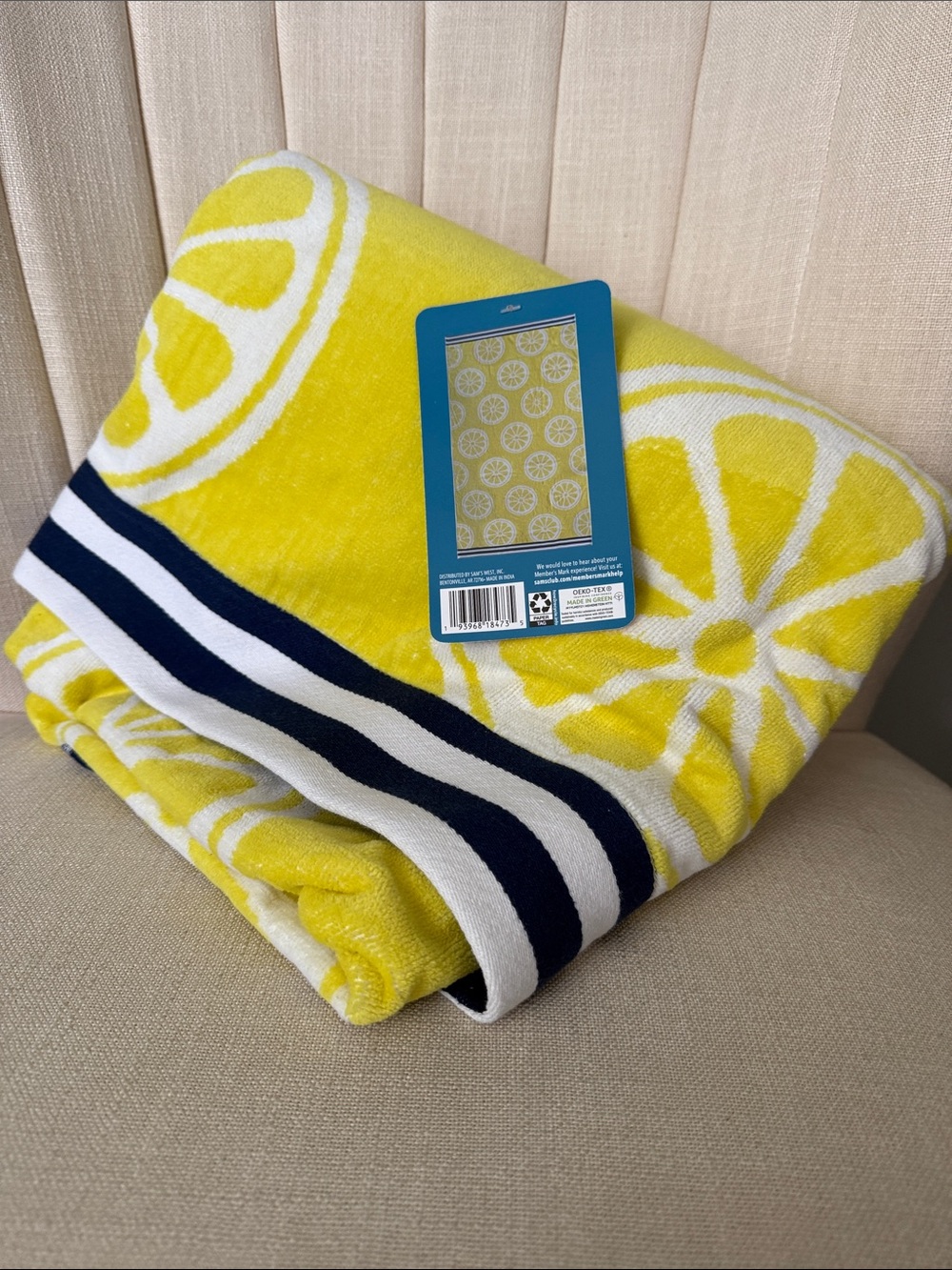NWT Member's Mark LEMON yellow OVERSIZED 6 feet beach towel NEW 100% cotton